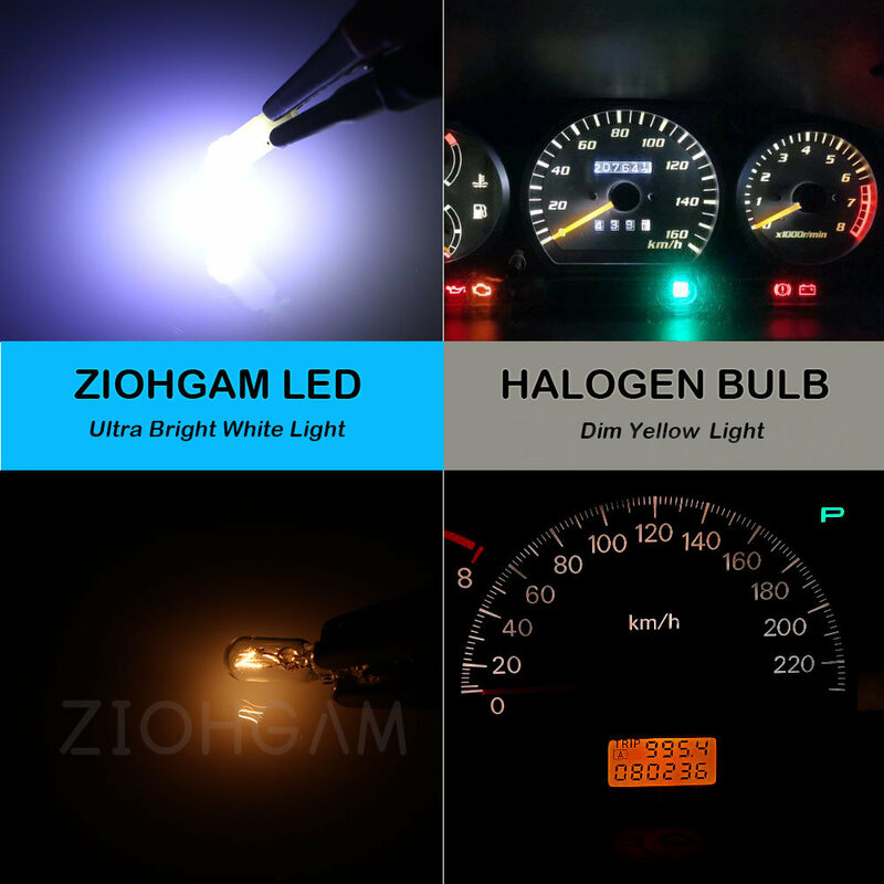 ZIOHGAM-bombilla Led para salpicadero de coche, 10 piezas, T5 COB, W3W, medidor de Panel de placa de mapa de instrumentos, Neo Wedge, indicador de advertencia, lámpara de señal