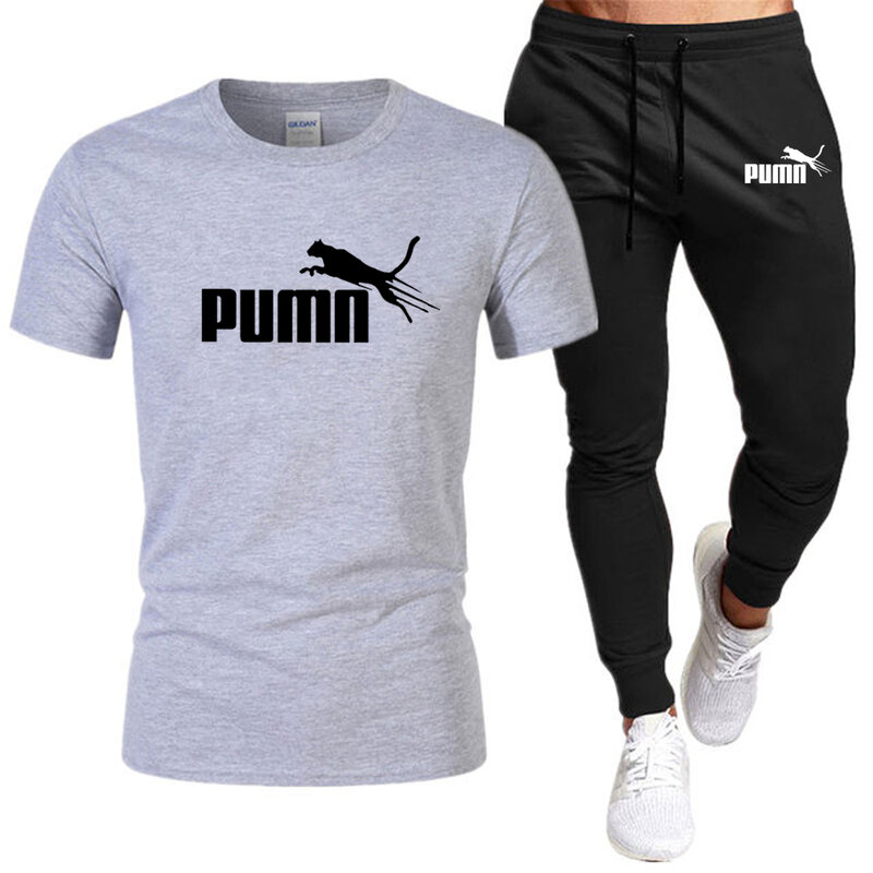 Ensemble T-shirt De Algodão Para Homens, Jogging E Fitness, Office Wear, 2 PCs