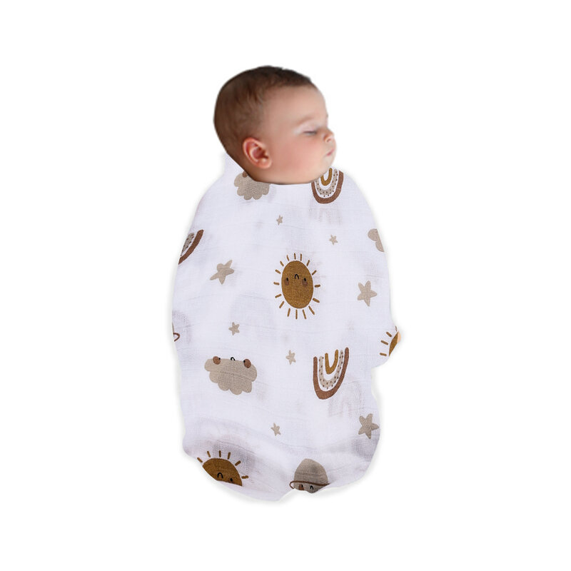 Elinfant 대나무 면 아기 모슬린 포대기 담요, 귀여운 소프트 프린트 아기 수건 랩, 120x110cm