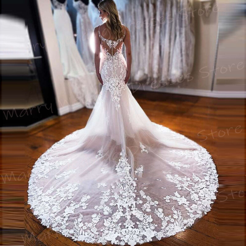 Requintados vestidos de noiva da sereia, sexy decote em v, rendas, vestidos de noiva, cintas, vestidos luxuosos