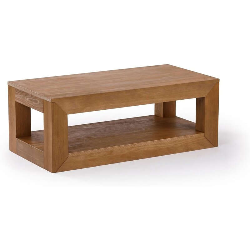 Nowoczesny prostokątny stolik kawowy z półką, z litego drewna, 40 Cal, środkowy stół ze schowkiem, 2-poziomowe stolik do herbaty do salonu