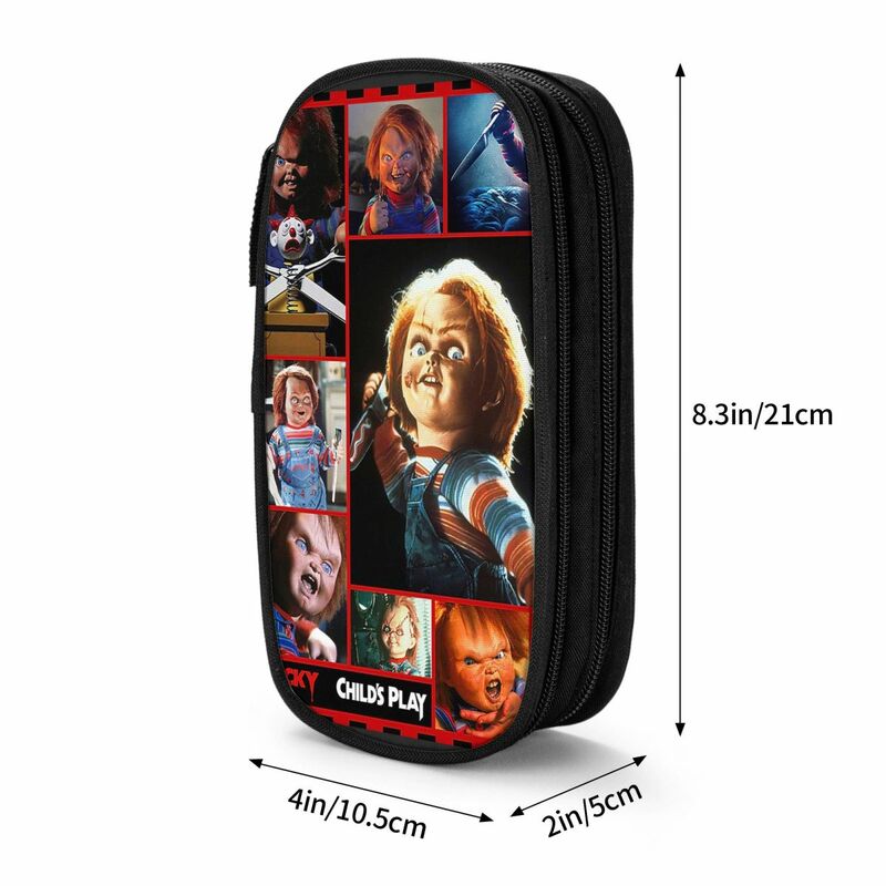 Horror Movie Character Pencil Case, Chucky Pen Box Bag, Child of Play, Meninas e Meninos, Grande Capacidade, Zipper Pencil Pouch