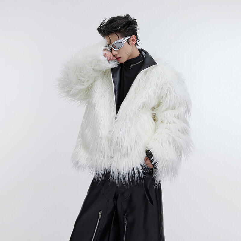 Iefb-メンズの偽の革の毛皮のジャケット,防風性のある厚いコート,綿の衣類,男性のトレンド,秋冬,新しい,9c3054