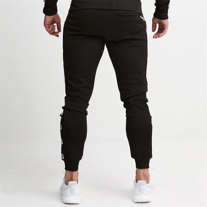 Хлопковые черные облегающие мужские брюки, модная уличная одежда, уличные повседневные брюки с принтом букв, тренировочные штаны для фитнеса.
