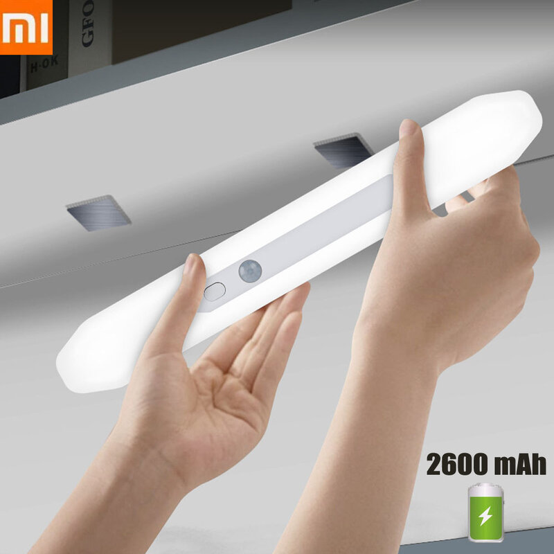 Xiaomi-Lâmpada LED Dimmable com Sensor de Movimento, Detector Recarregável USB, Luz de parede com bateria, Lâmpada, 2600mAh