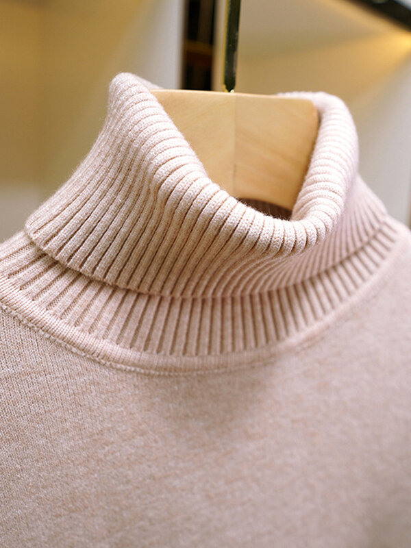 Suéter grueso de cuello alto para mujer, Jersey de punto ajustado, cálido, forrado de terciopelo de felpa, Tops informales, Invierno