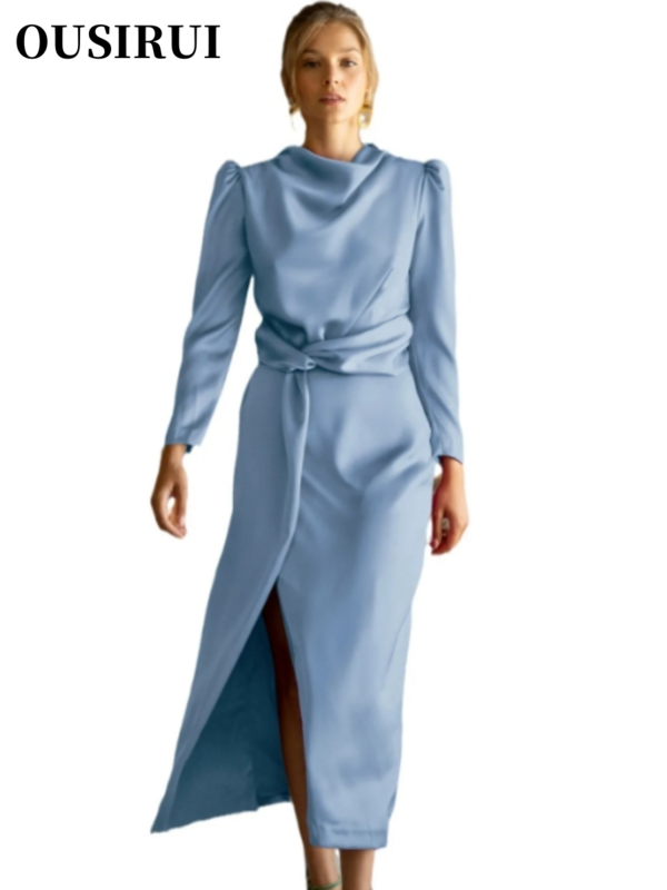 Elegante e elegante vestido de dama de honra feminino, Dividir roupas femininas, Sexy vestido de cetim, Novo Produto, Vestido, 2024