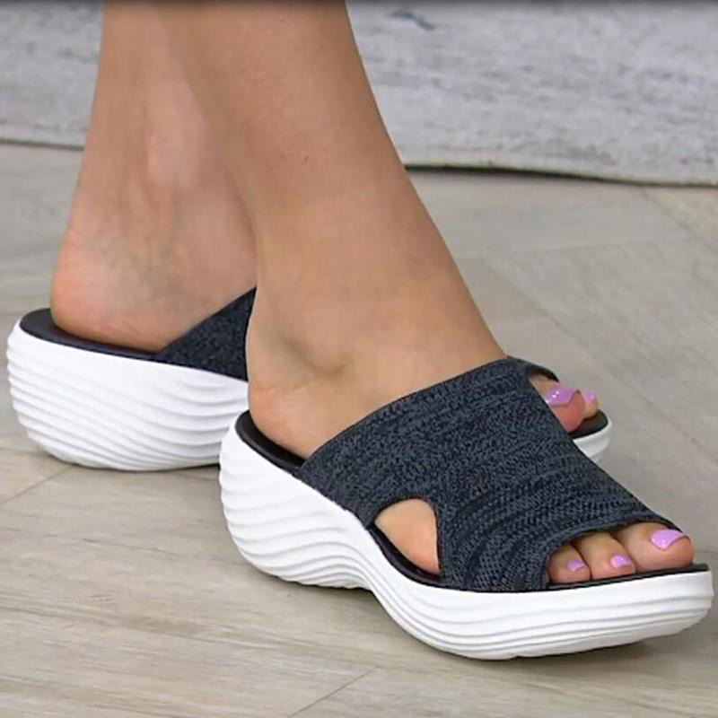 Zapatillas de playa informales para mujer, sandalias ortopédicas elásticas con punta abierta, transpirables, zapatos cruzados elásticos para exteriores