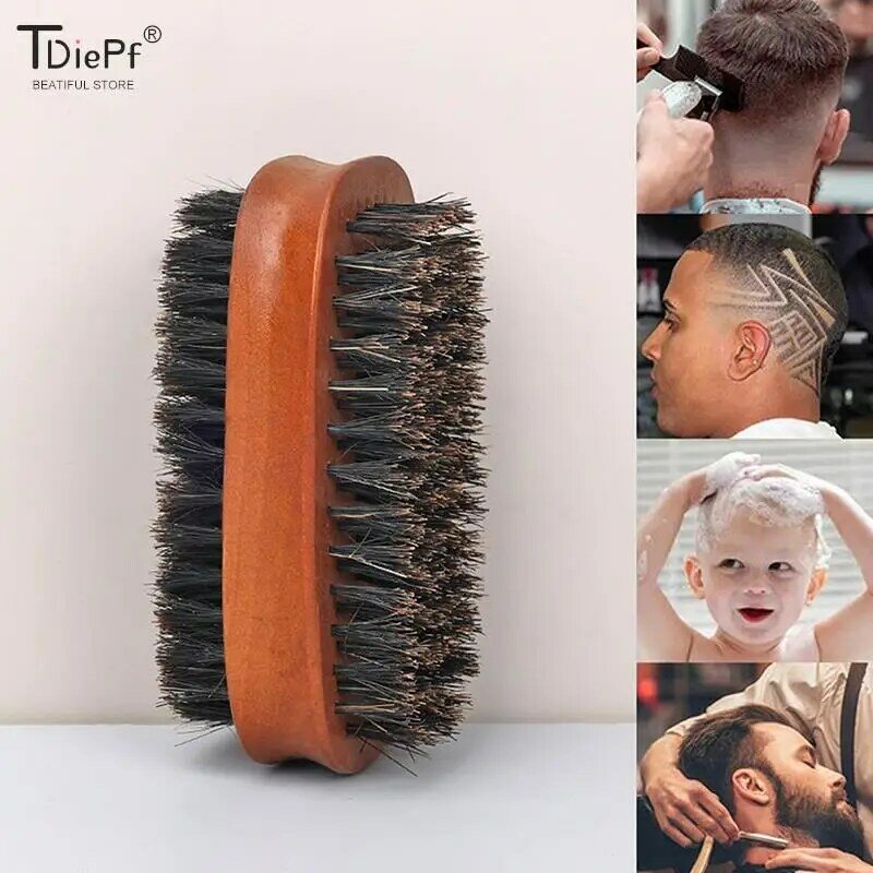 Cepillo de pelo de cerdas de jabalí para hombres, cepillo de onda de madera Natural para Barba masculina, cepillo de doble cara para Barba, 1 unidad/set