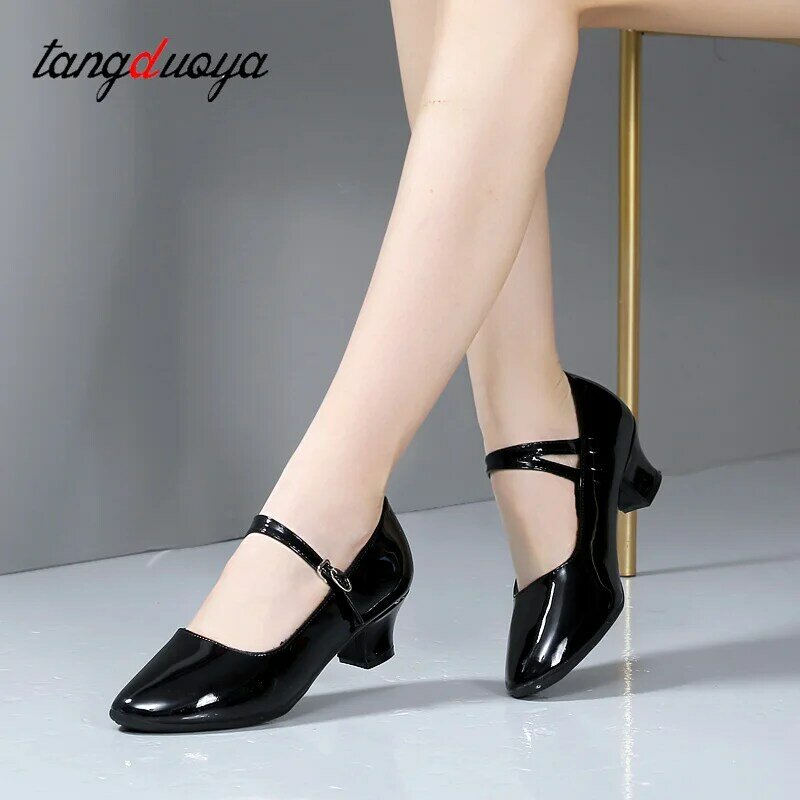 Women's Latin Dance Shoes Salsa Ballroom Tango Dancing Shoes Ladies Middle Heel Closed Toe Modern Performance Dance Shoes