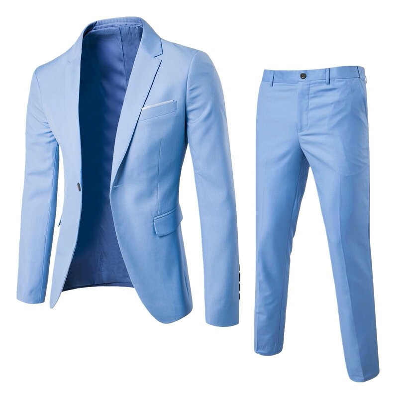 Men's Wedding Suit For Groom Best-Man Groomsman 2023 Pure Color Elegant Blazer Pant Set Slim Men Formal Dress Suit Clothes