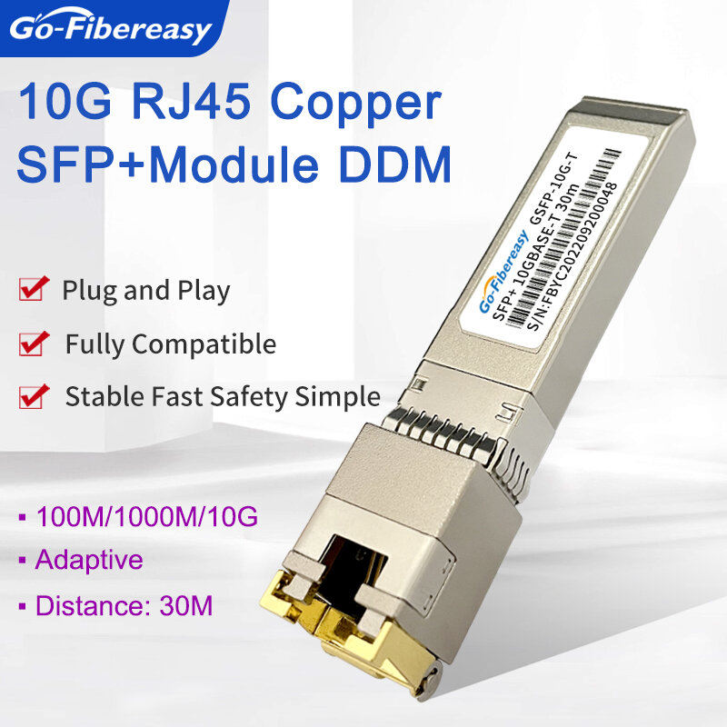 10Gb SFP ke RJ45 modul Transceiver SFP-10G-T 10GBase-TX RJ45 tembaga 30m untuk Cisco/Mikrotik/Netgear/TP-Link saklar serat optik