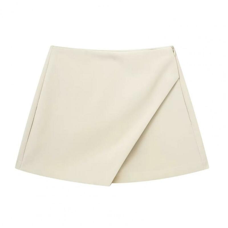 Women Fashion Solid Asymmetrical Side Zipper Skirts Shorts Vintage High Waist Female Chic Fashion Summer Lady Mini Shorts Skirts