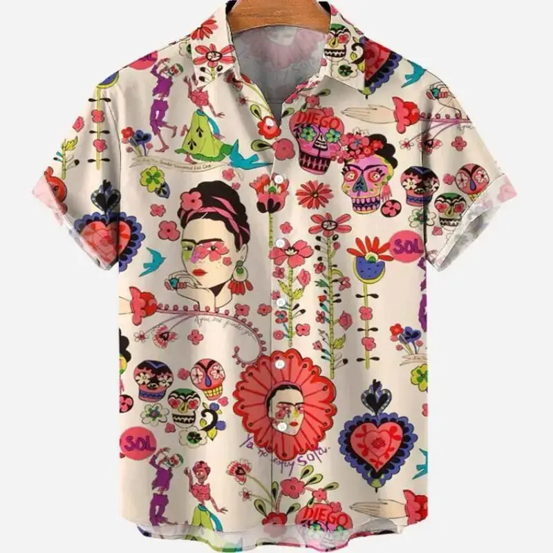 Camisa floral de manga corta Hawaiana para hombre, ropa vintage elegante, figura de vacaciones de verano, informal de lujo, moda social, 2024