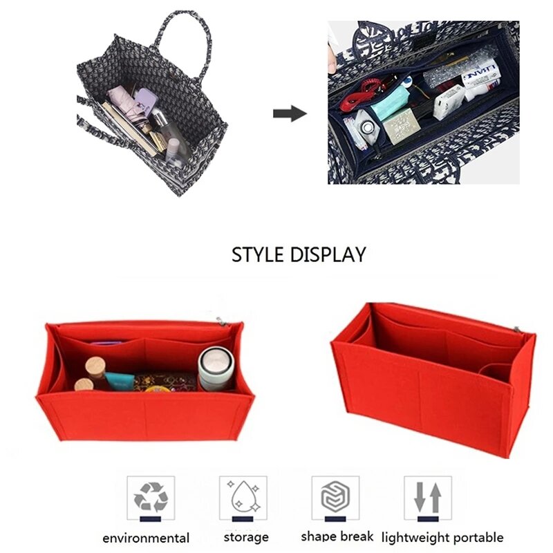 Bolsa de inserción de tela de fieltro que se adapta a la bolsa de maquillaje para libros, organizador, bolso interno de viaje, bolso de cosméticos, bolso de mamá, bolso de mano Fit ONTHEGO