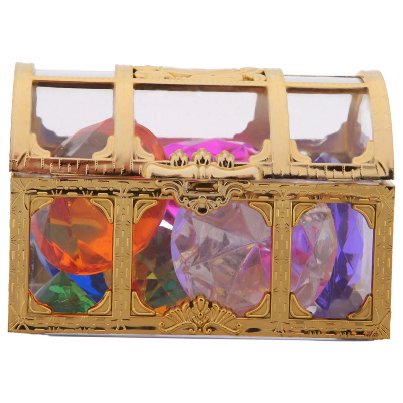 Diving Gem Pool Toys Colorful Diamond Gem with Treasure Pirate Chest Box Summer Underwater Gemstones Set for Kids