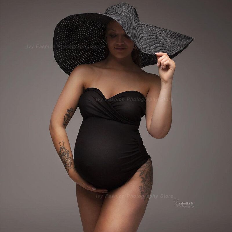 Properti fotografi bersalin, Jumpsuit fotografi tanpa tali kain elastis ukuran besar untuk wanita hamil