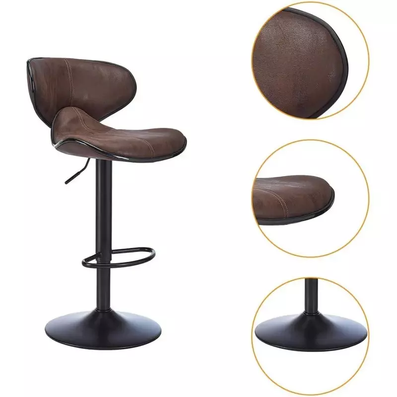 Bar stool rotatable adjustable stool, bar height stool with backrest and ottoman, suitable for bar, vintage brown