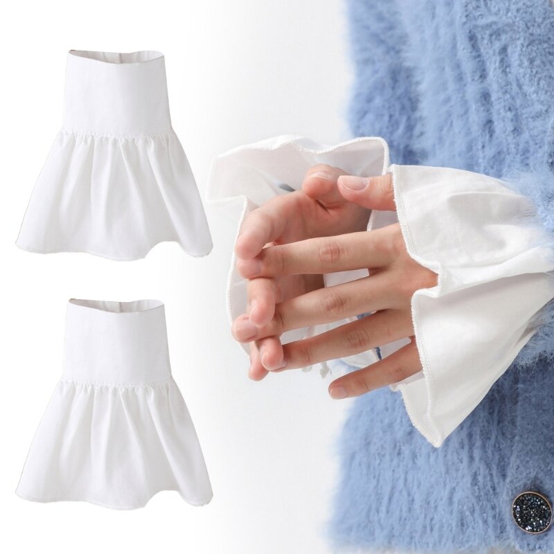 Sweter dekoracyjne rękawy z falbankami dziewczyny fałszywe plisowane mankiety na nadgarstki dla kobiet sukienka kobieta biały kolor płaszcz koszula mankiety Accessoriy
