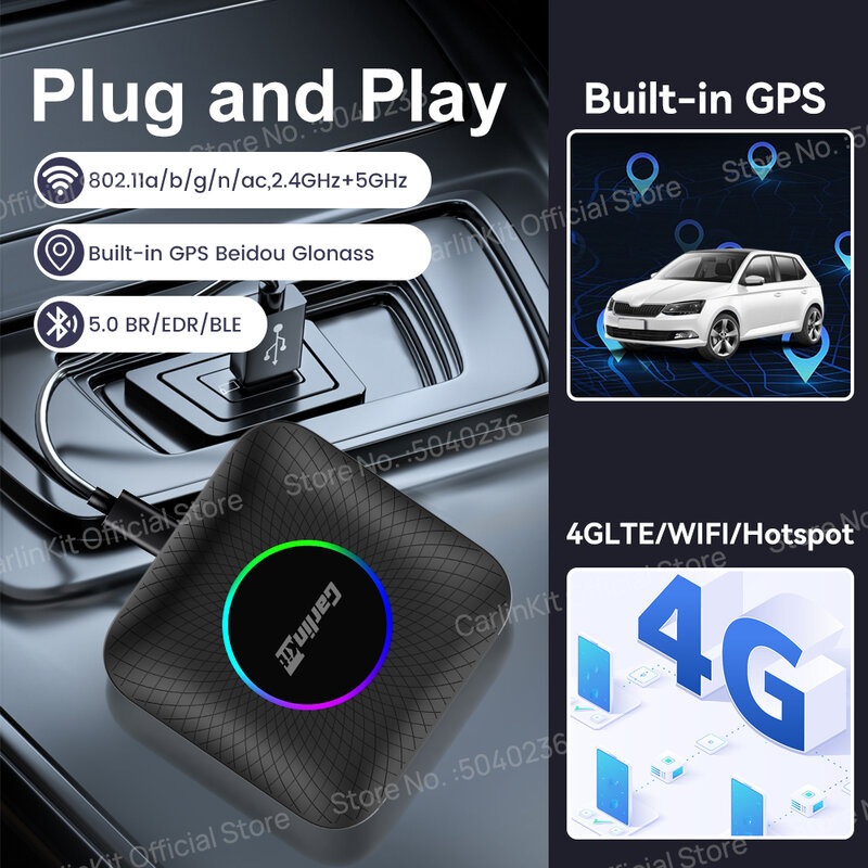 CarlinKit CarPlay Ai TV Box Android 13 SDM660 SM6225 8-core Wireless CarPlay Android Auto 4G LTE Smart Car Play Streaming Box Aggiornamento FOTA per Netflix IPTV Google Play Store