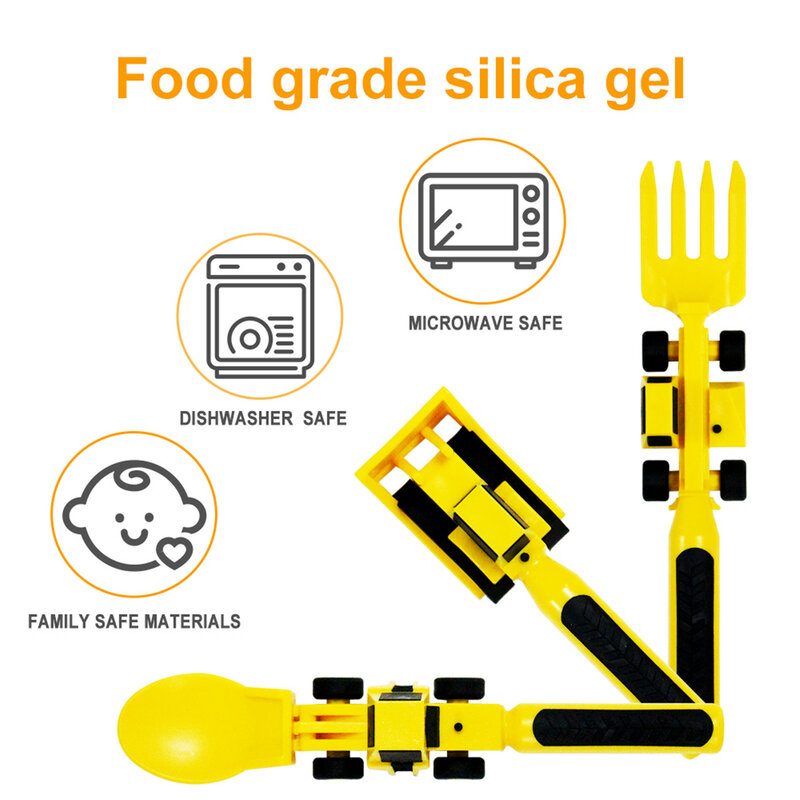Peralatan Makan Mobil Anak-anak Inovatif 3 Buah/Set Sendok Garpu Sekop Ekskavator Buldoser Peralatan Makan Anak Menggunakan Bahan Yang Telah Diuji Keamanan