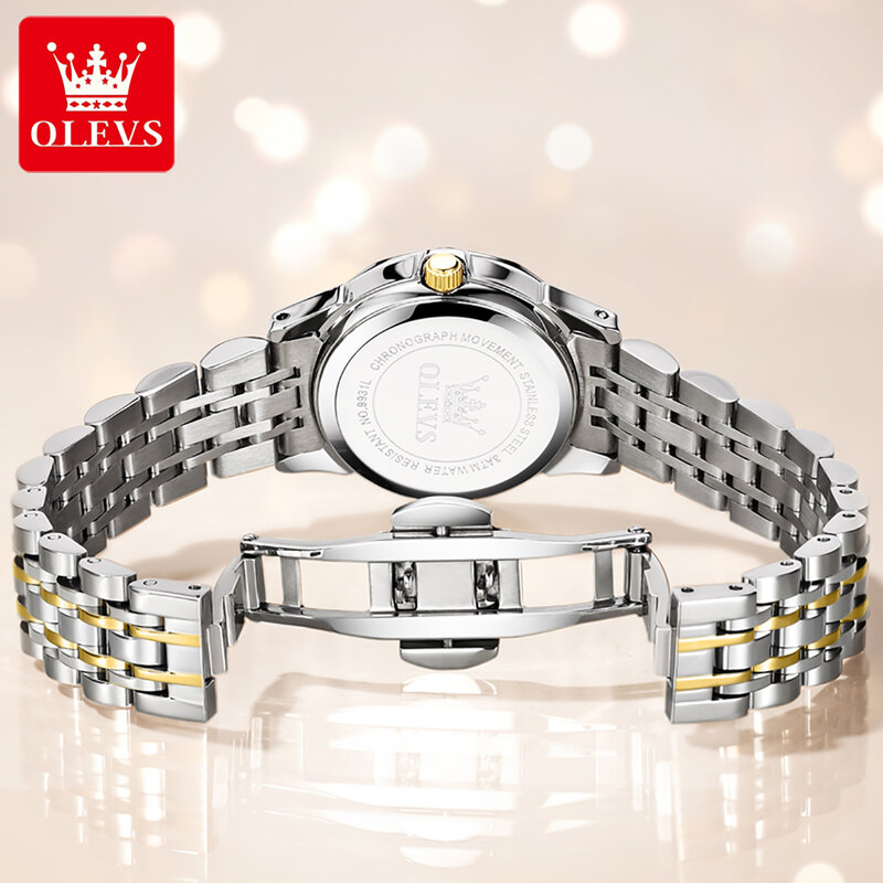 Olevs-男性と女性のための高級ブランドのクォーツ腕時計,発光,防水,カップルの時計,ダイヤモンドのミラー,オリジナル,カレンダーギフトセット