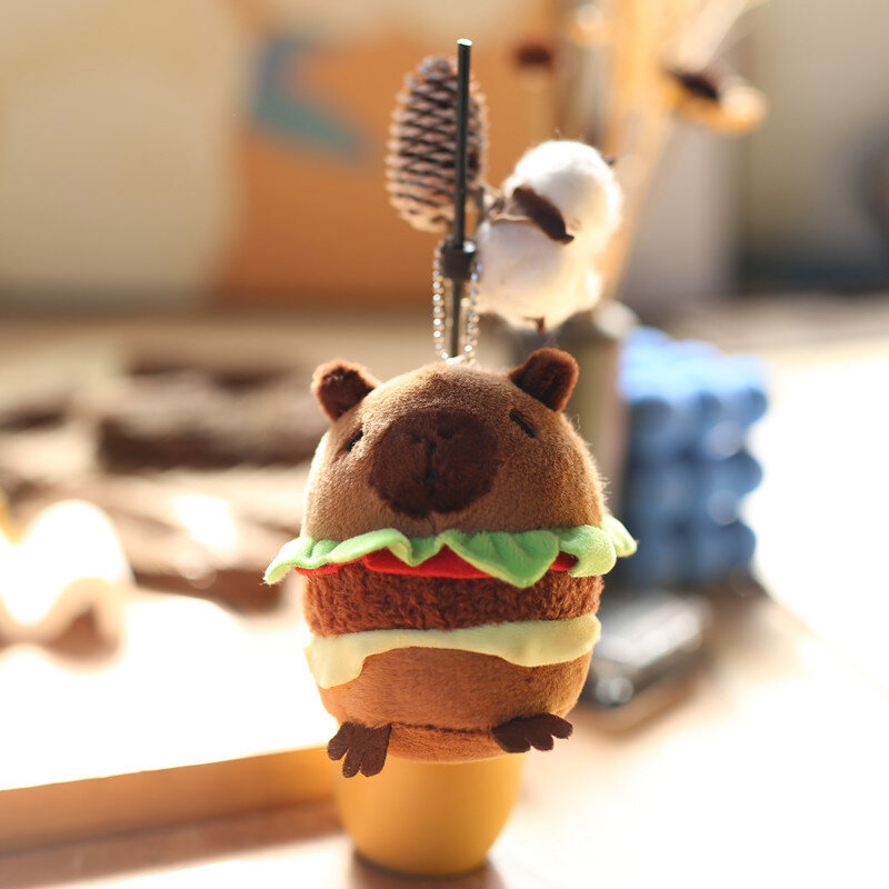 Capybara Hamburg-mochila de juguete de felpa para niños, llavero colgante de coche, accesorios de bolsa, regalo para niños, 12cm