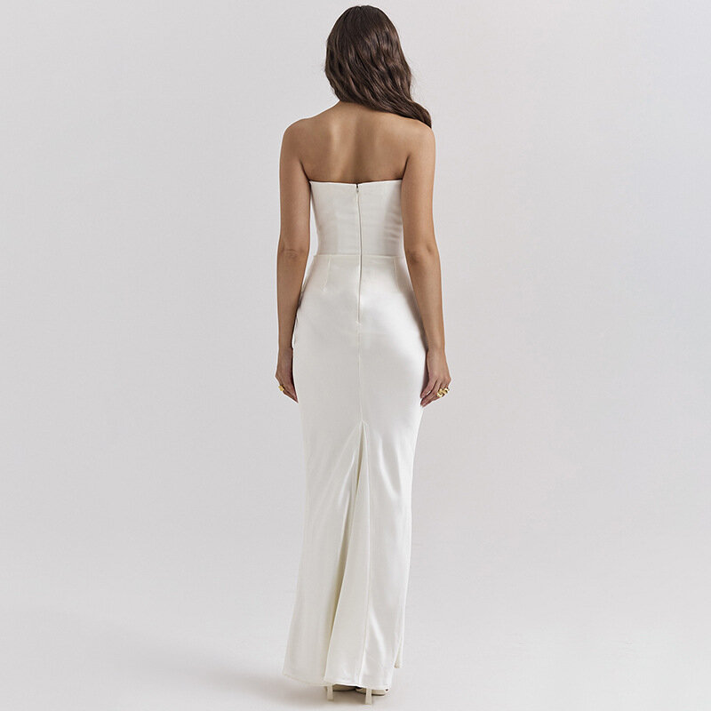 Женское облегающее платье без бретелек, элегантное однотонное платье с открытой спиной и высокой талией, модель 2024 на лето