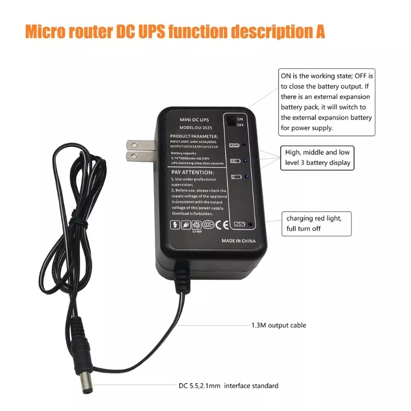 Mini Dc Ups pour caméra de vidéosurveillance modem, routeur Wi-Fi, amplificateur de panneau de bande LED, portable, UE, États-Unis, 5V, 9V, 12V, 1A, 5000mAh, 4000mAh