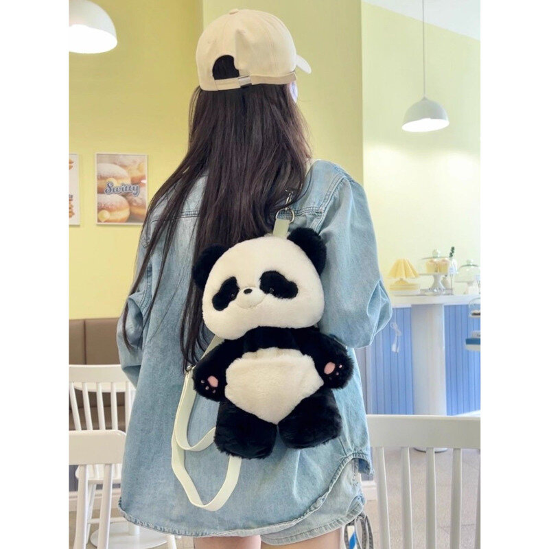 Mochila de felpa con forma de Panda para mujer, bolso con correa de hombro extraíble, Kawaii, suave, dibujos animados, Anime, 2 tamaños disponibles