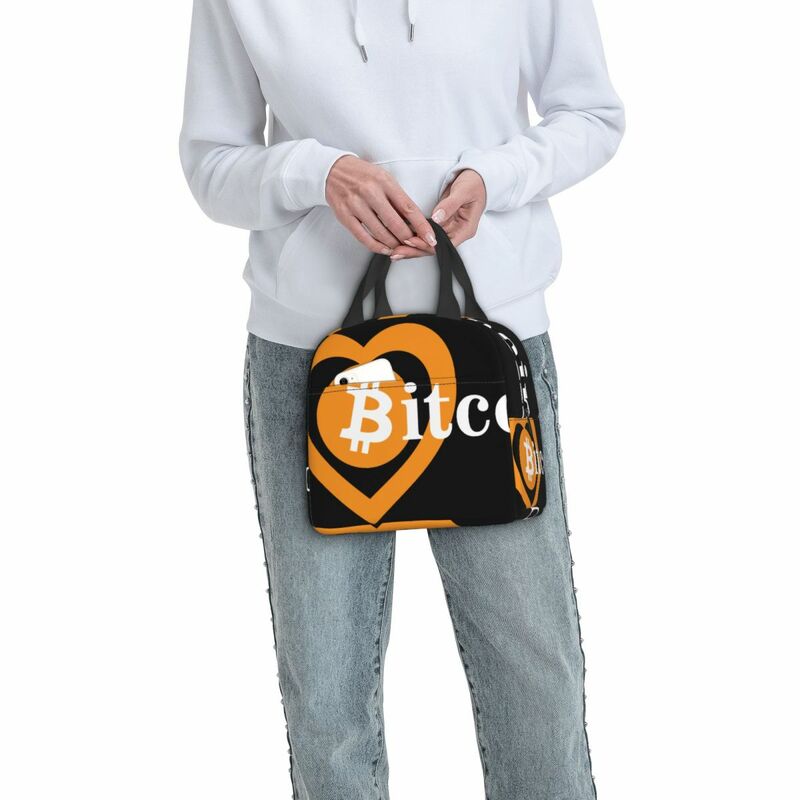 Изоляционная сумка для ланча I Love Bitcoin, бэнто-пакет из алюминиевой фольги для риса, пакет для еды, Студенческая изоляционная Сумочка для ланча