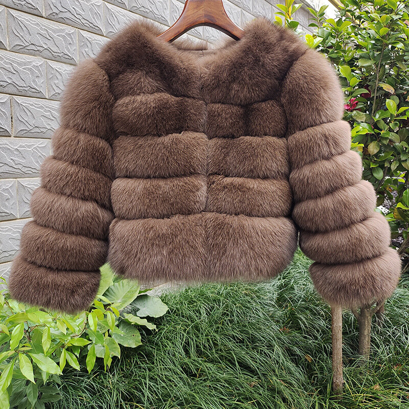 Maniche staccabili in pelliccia di volpe autunno e inverno, cappotto di pelliccia corto slim fit alla moda per le donne