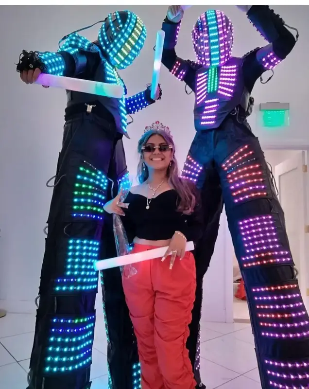 풀 컬러 파티 스틸트 워커 LED 조명 코스튬 로봇 댄스 세트, 파티 공연 전자 음악 축제 의류 클럽
