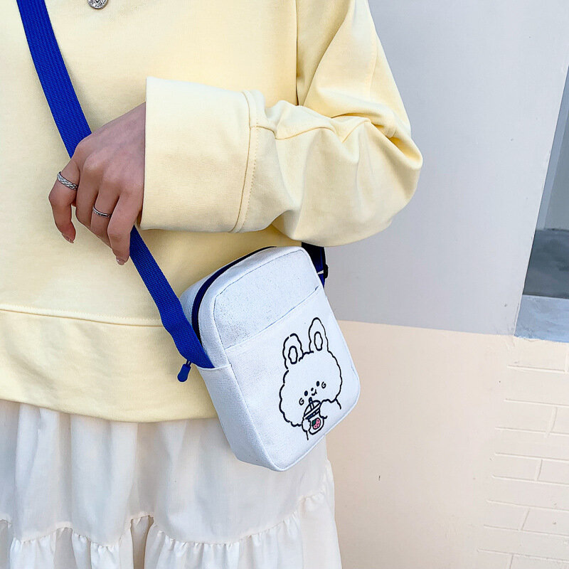 Bolsa crossbody de lona urso coelho bonito dos desenhos animados para mulheres, bolsa de ombro versátil para meninas, linda bolsa pequena, 2024