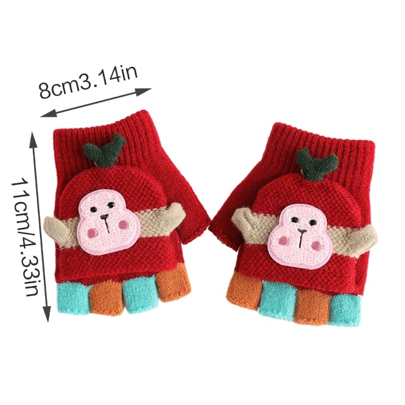 Guanti convertibili invernali a maglia con animali dei cartoni animati, guanti interi/mezze per bambino
