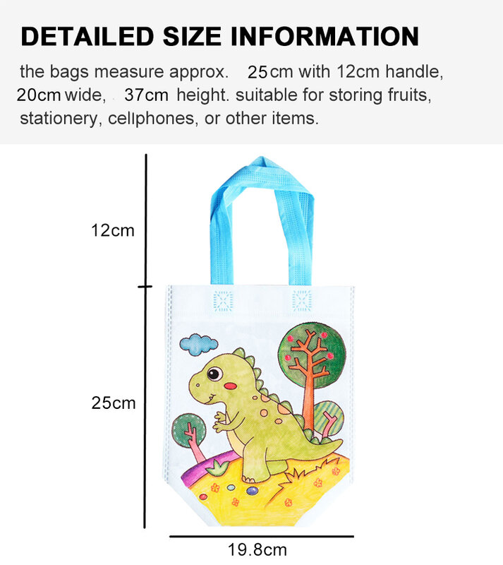 Saco de compras não tecido reutilizável, DIY Graffiti Bag com marcador de coloração, Carnaval Animal Art Party Goodie Bags para crianças, eco, reutilizáveis