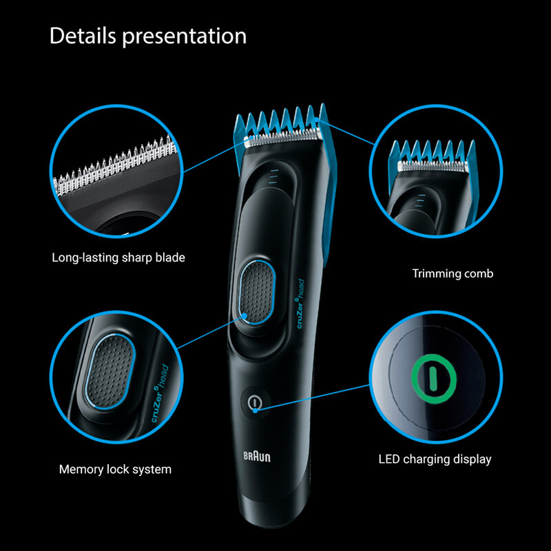 Braun hc5010 aparador de cabelo preto, 3-24mm guia pente à prova d' água adulto crianças casa elétrica clipper tosquiadeira de barbear