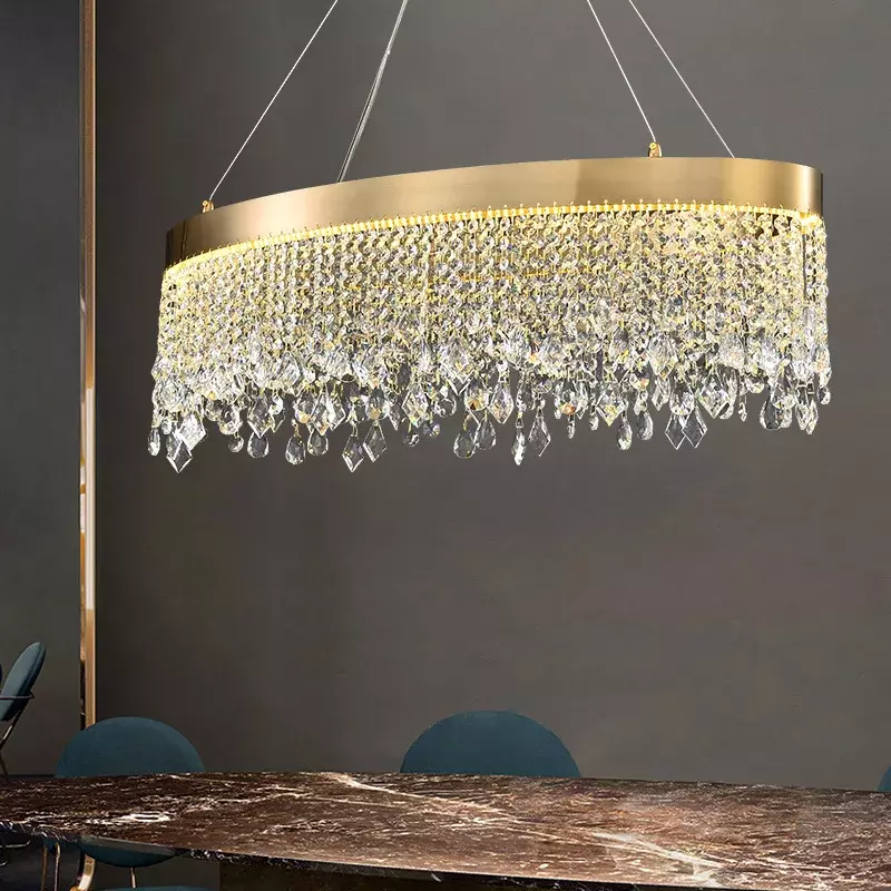 Modern K9 Crystal Chandelier Living Room Luxury Hanging Lamp Gold Led Circle Ceiling Pendant Light Design Lustre Home Decor