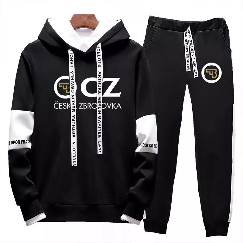 ชุด2024มีสายรัดมีฮู้ดสำหรับผู้ชายโลโก้ CZ ชุดวอร์มสีเสื้อสวมคอมีฮู๊ดพิมพ์ลาย Ceska Zbrojovka ใหม่ฤดูใบไม้ร่วง