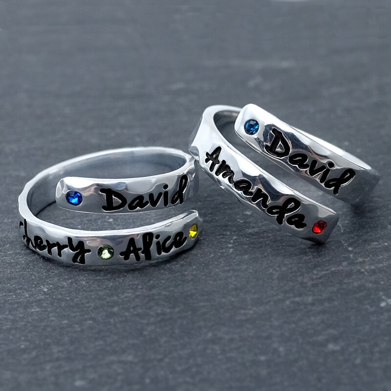 Anello con nome personalizzato con Birthstone anello con nomi incisi personalizzati anello avvolgente personalizzato regalo per mamma compleanno regalo festa della mamma