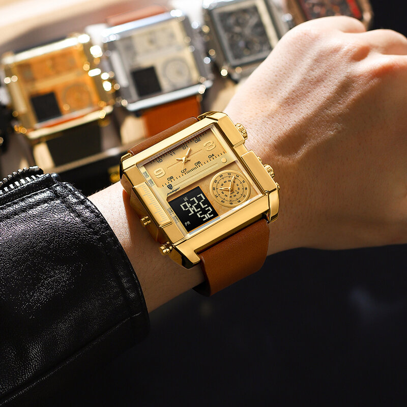 Poe dagar Luxus Mann Armbanduhr Rechteck wasserdicht leuchtende Tag Woche Männer Uhr digitale Multifunktions Herren uhren Quarz Reloj