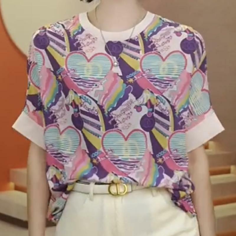 Женская футболка с коротким рукавом летучая мышь, Повседневная Свободная Универсальная футболка с круглым вырезом и принтом, лето 2024
