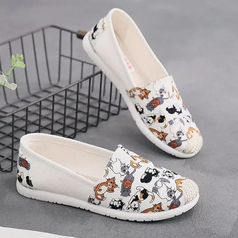 Breathable Mesh Lightweight Casual Shoes Women Fashion Women Slip on Flats Print Fisherman Shoes on Flats Shoes Zapatos De Mujer