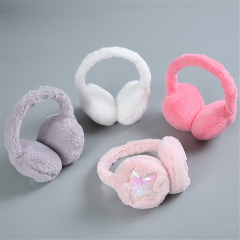 Foldable Winter Earmuffs Warm Ear Covers for Women Teens Girl Sequins Star Furry Plush Ear Protectors Outdoor Sport Gear