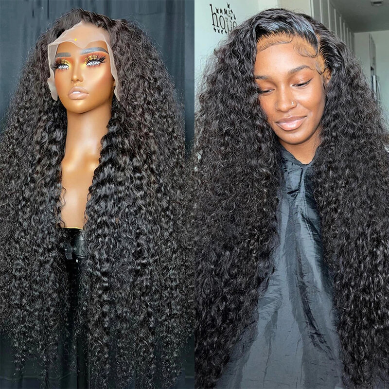 Perruque Lace Front Wig Deep Wave Naturelle Bouclée, Cheveux Humains, Transparent, 13x4, 13x6, HD, 32 34 Pouces, pour Femme
