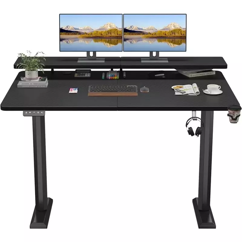 Escritorio eléctrico de pie con estante para Monitor, 55X24 pulgadas, altura ajustable, mesa esquinera, escritorio de ordenador, lectura, envío gratis