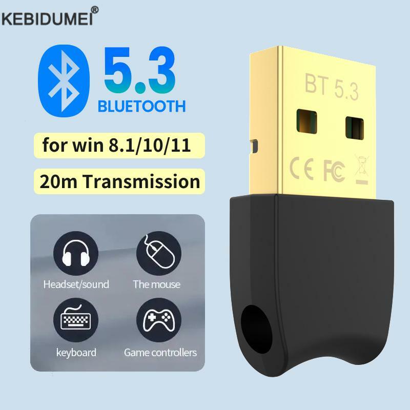 Dongle adaptor USB Bluetooth 5.3, Adapter Dongle USB untuk PC Speaker nirkabel, Mouse Keyboard, musik Audio, pemancar Bluetooth