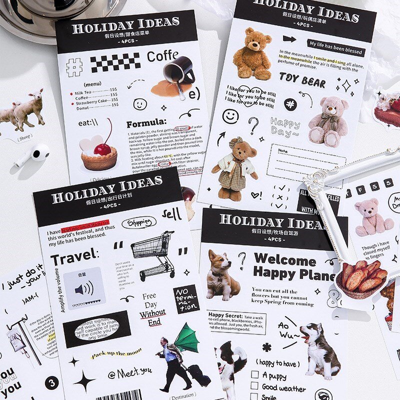 4 fogli animali persone tema Tavel adesivi di carta adesiva per Laptop Scrapbooking tazze diario Album cassa del telefono