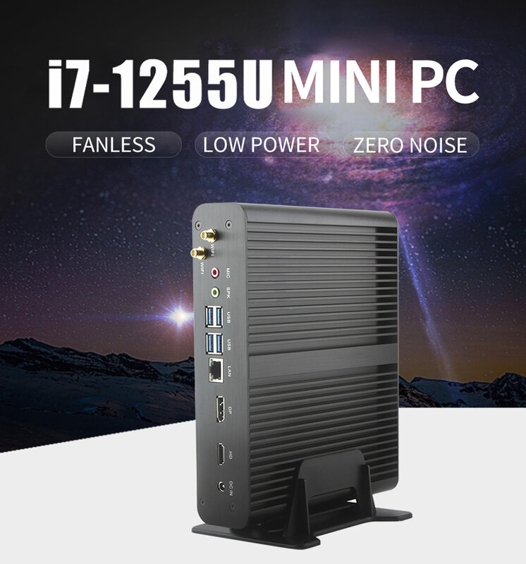 Mini PC Intel Core i7 125u 1165G7 10710U, ordenador de escritorio sin ventilador de 12ª generación, NUC 4K HTPC 2 x DDR4 NVMe SSD, novedad de 2023