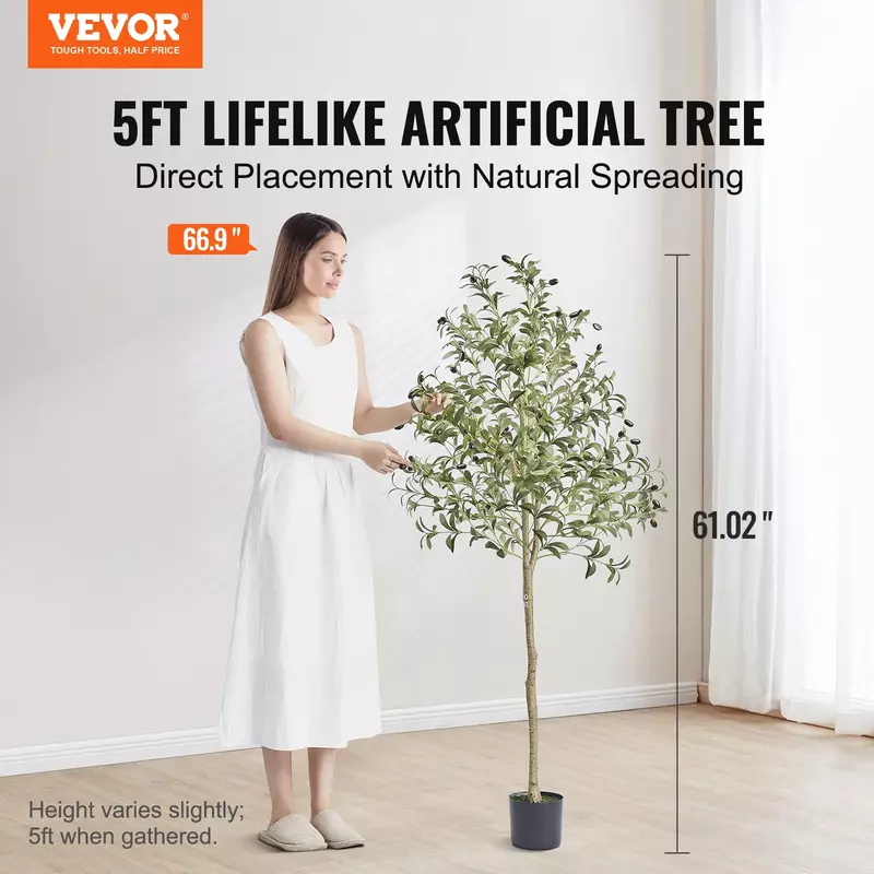 شجرة زيتون اصطناعية للمنزل ، نبات صناعي طويل ، مادة بولي إيثيلين آمنة ، حماية ضد الإمالة ، شجرة منخفضة الصيانة ، 4 أقدام ، 5 أقدام ، 6 أقدام